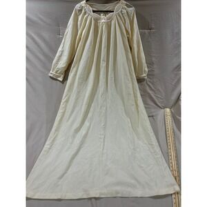 Vintage Cream Floral Embroidered Long Sleeve Nightgown Maxi Sleepwear Dress